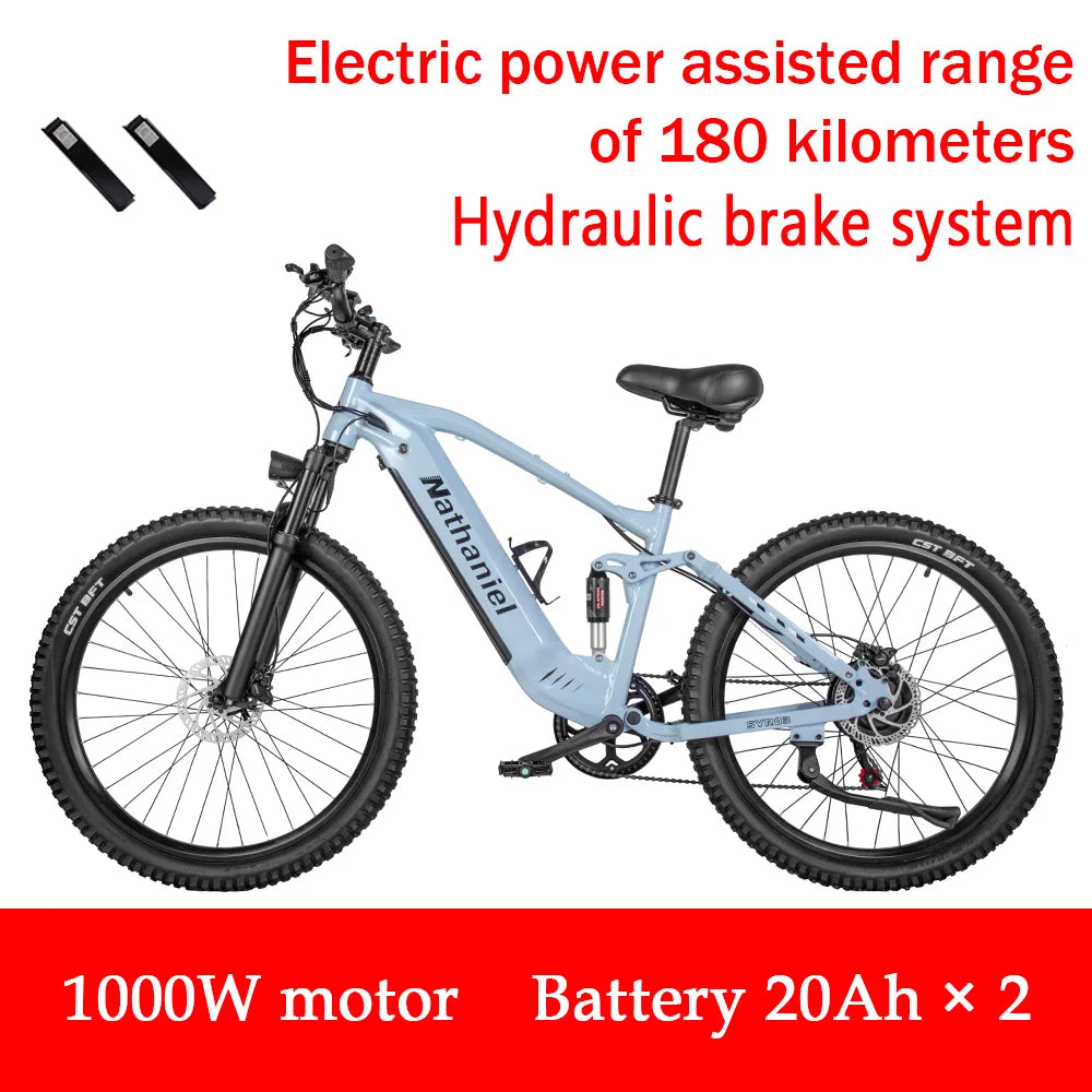 Nathaniel E-Bike,1000W Brushless Motor,27.5"Adult E-Mountain Bike,45Ah large capacity batteries,7 speed,45KM/H,Outdoor Trip Bike