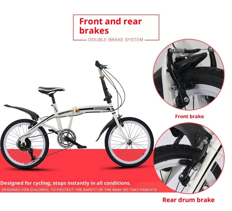 20 Inch Folding Bike Foldable 7 Speed Compact Portable Urban Commuter Bicycle Gift Road Adult Women Trifold Fixed Complete