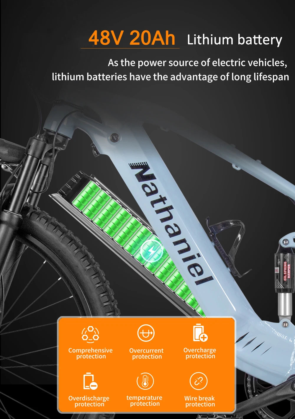 Nathaniel E-Bike,1000W Brushless Motor,27.5"Adult E-Mountain Bike,45Ah large capacity batteries,7 speed,45KM/H,Outdoor Trip Bike