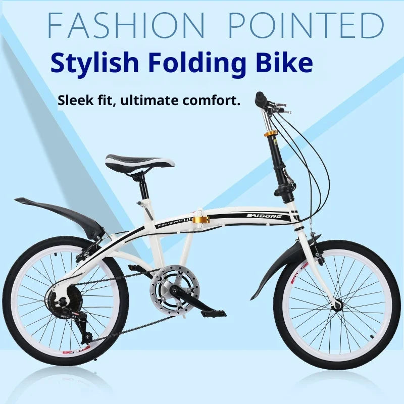 20 Inch Folding Bike Foldable 7 Speed Compact Portable Urban Commuter Bicycle Gift Road Adult Women Trifold Fixed Complete