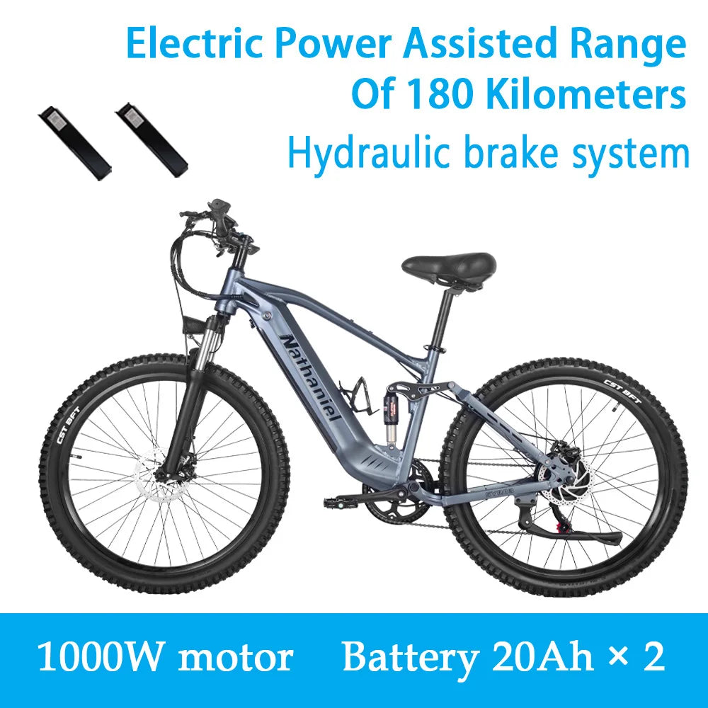 Nathaniel E-Bike,1000W Brushless Motor,27.5"Adult E-Mountain Bike,45Ah large capacity batteries,7 speed,45KM/H,Outdoor Trip Bike