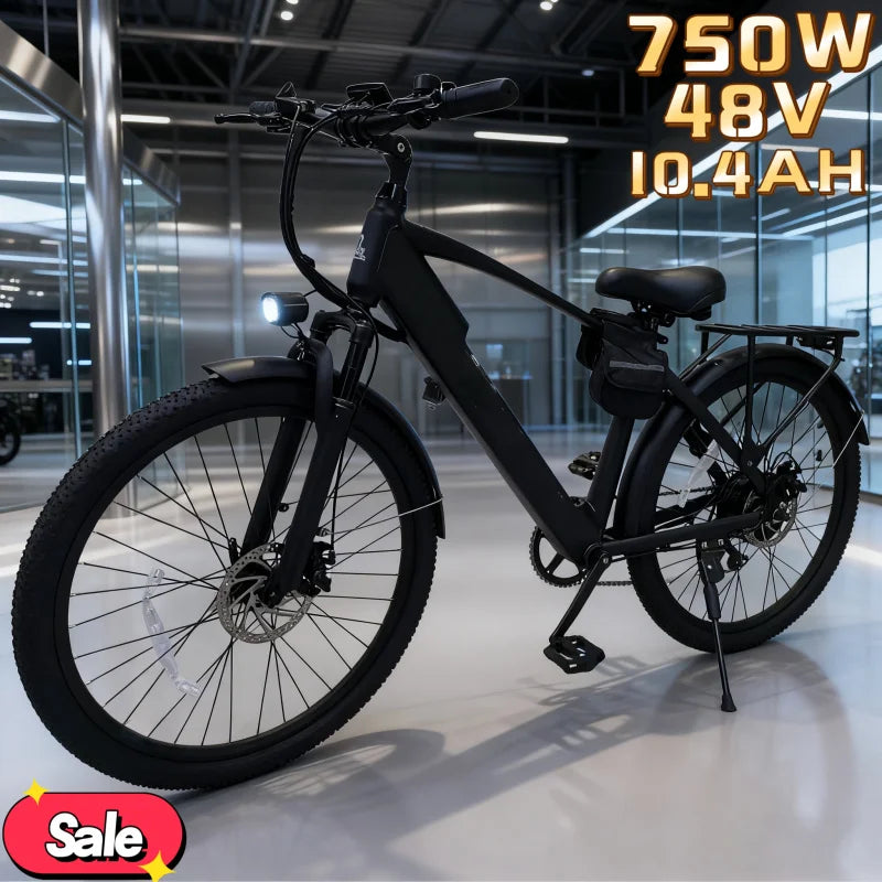 26-inch electric bicycle with built-in 750Wmotor, 48V10.4AH battery,time-saving and labor-saving E-bike for urban transportation