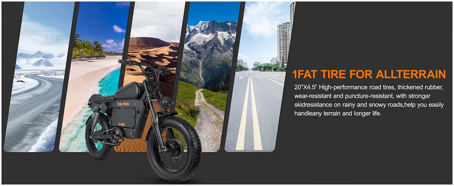 2500W Dual-Motor Electric Motorcycle 60V 40AH Battery, 120KM Range 20-inch Wide Tires with Hydraulic Brakes ebike