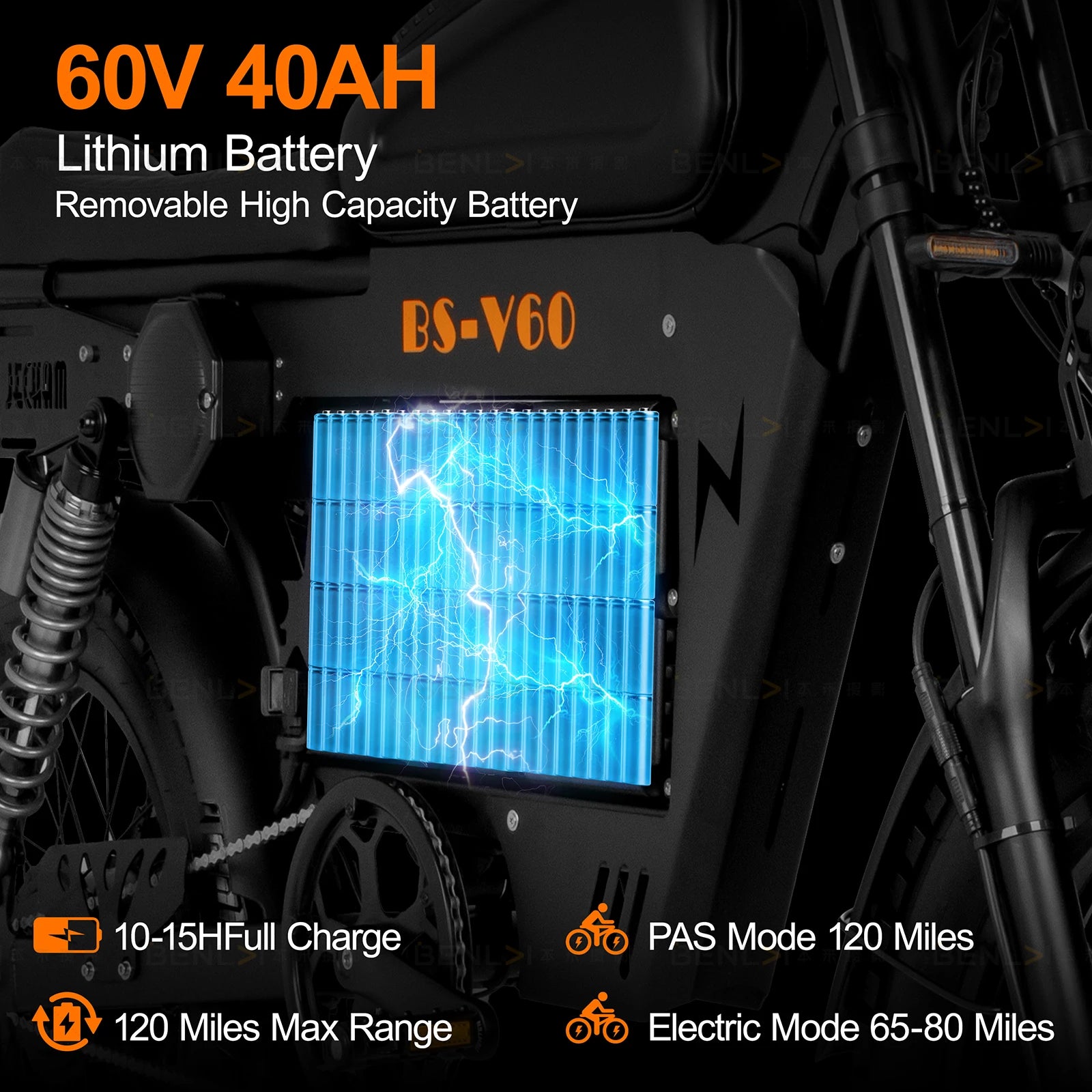 2500W Dual-Motor Electric Motorcycle 60V 40AH Battery, 120KM Range 20-inch Wide Tires with Hydraulic Brakes ebike