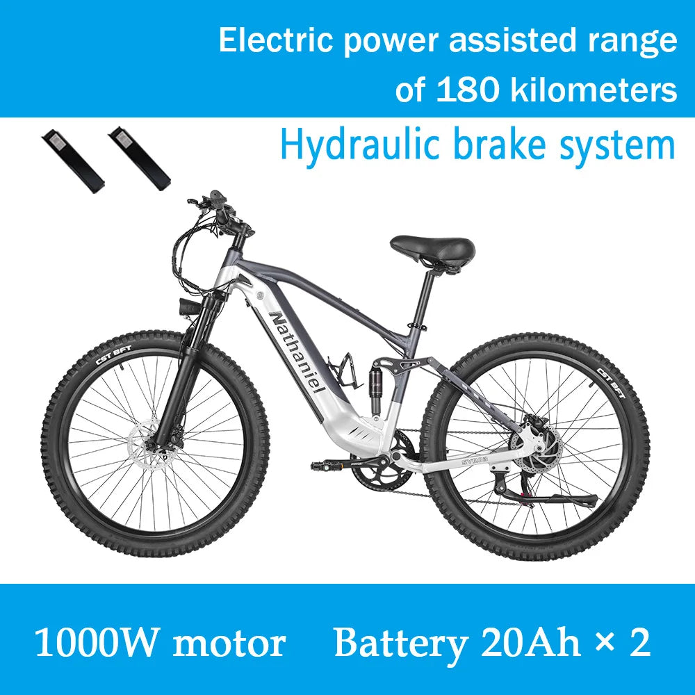 Nathaniel E-Bike,1000W Brushless Motor,27.5"Adult E-Mountain Bike,45Ah large capacity batteries,7 speed,45KM/H,Outdoor Trip Bike