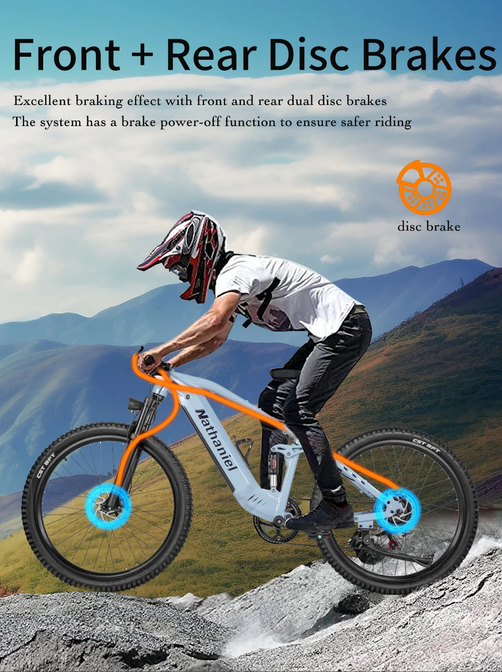 Nathaniel E-Bike,1000W Brushless Motor,27.5"Adult E-Mountain Bike,45Ah large capacity batteries,7 speed,45KM/H,Outdoor Trip Bike