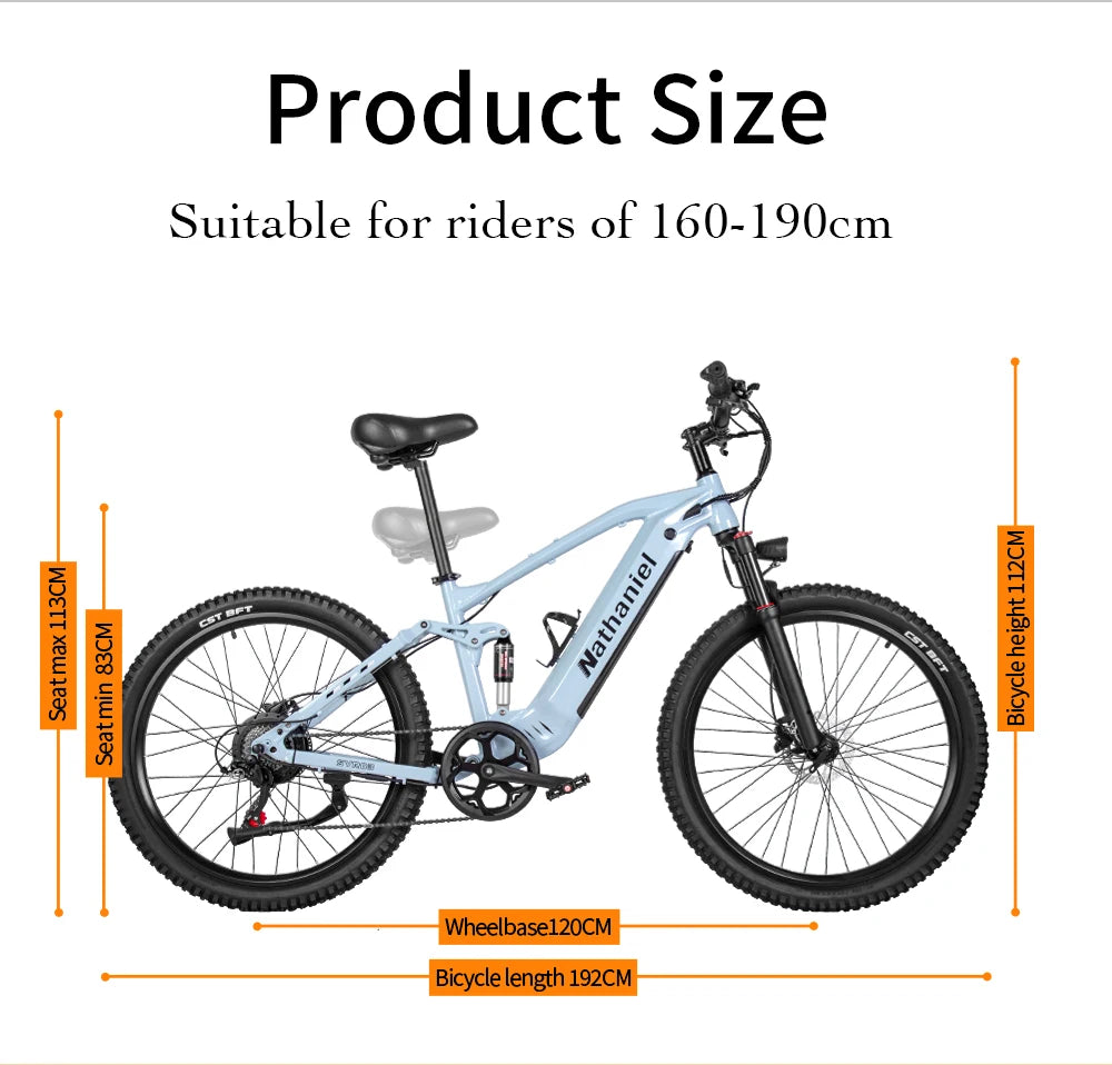 Nathaniel E-Bike,1000W Brushless Motor,27.5"Adult E-Mountain Bike,45Ah large capacity batteries,7 speed,45KM/H,Outdoor Trip Bike
