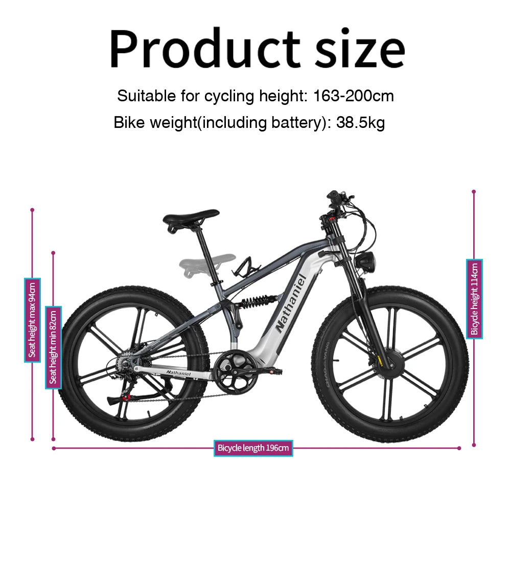 Nathaniel SYR09 Electric Bike 2000W Dual Motor,26*4.0 Fat Tire Integrated Wheel,48V20Ah,55KM/H,All-Terrain Outdoor Sports E-bike