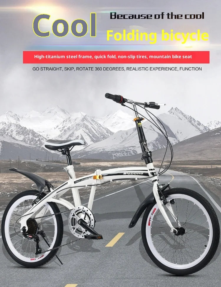 20 Inch Folding Bike Foldable 7 Speed Compact Portable Urban Commuter Bicycle Gift Road Adult Women Trifold Fixed Complete