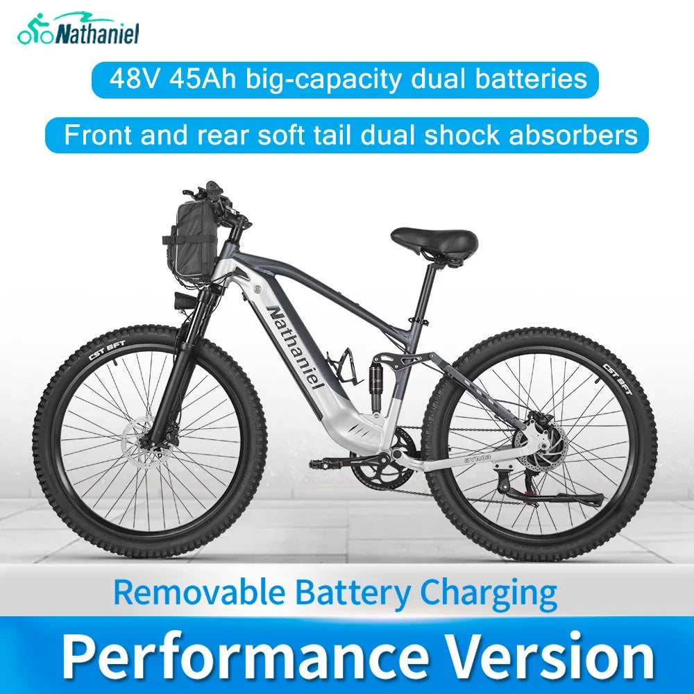 Nathaniel E-Bike,1000W Brushless Motor,27.5"Adult E-Mountain Bike,45Ah large capacity batteries,7 speed,45KM/H,Outdoor Trip Bike
