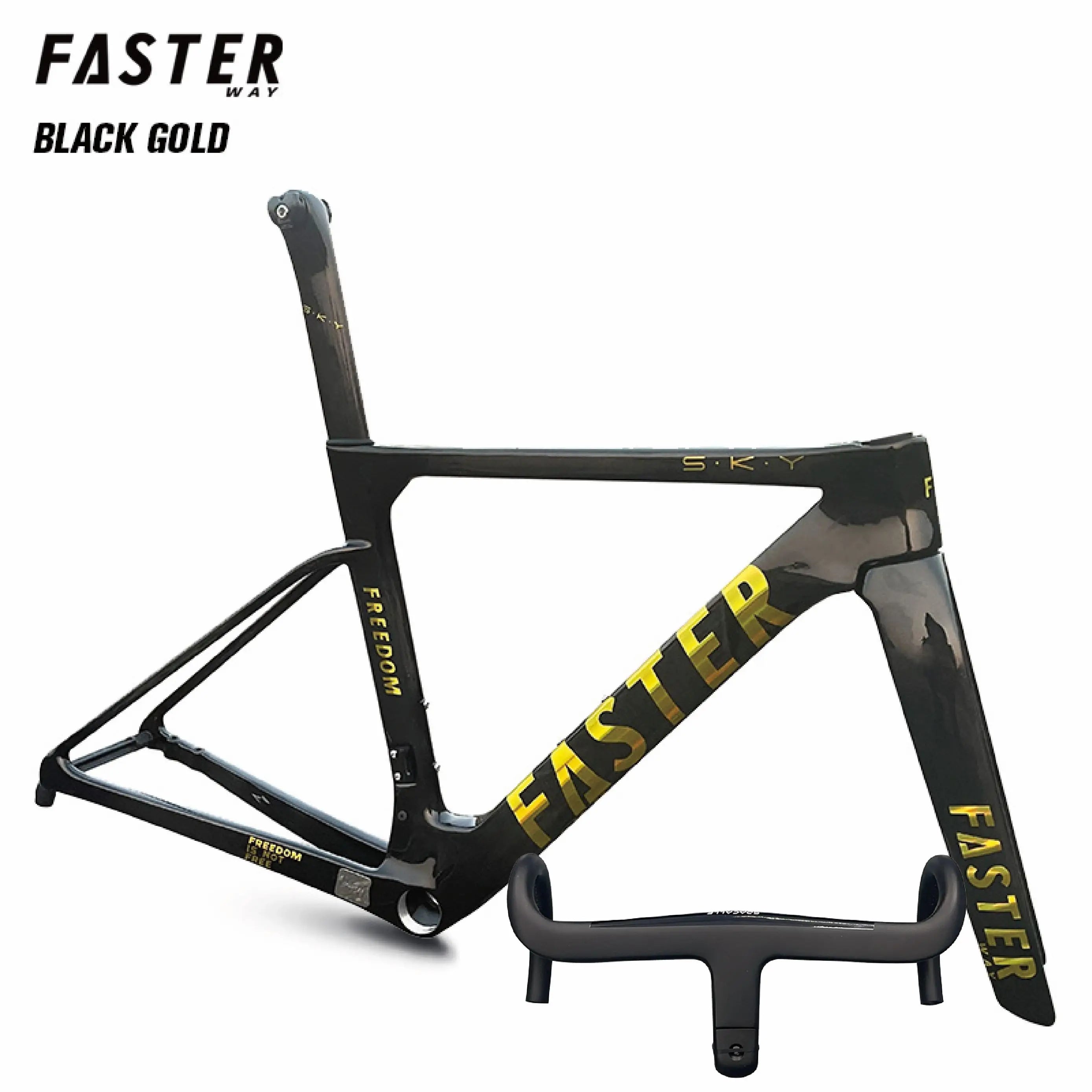 New Model T47 FASTERWAY Freedom Frameset Carbon Bike Road Frame with Fork Seatpost Clamp Headset Handlebar 32C Disc Brake