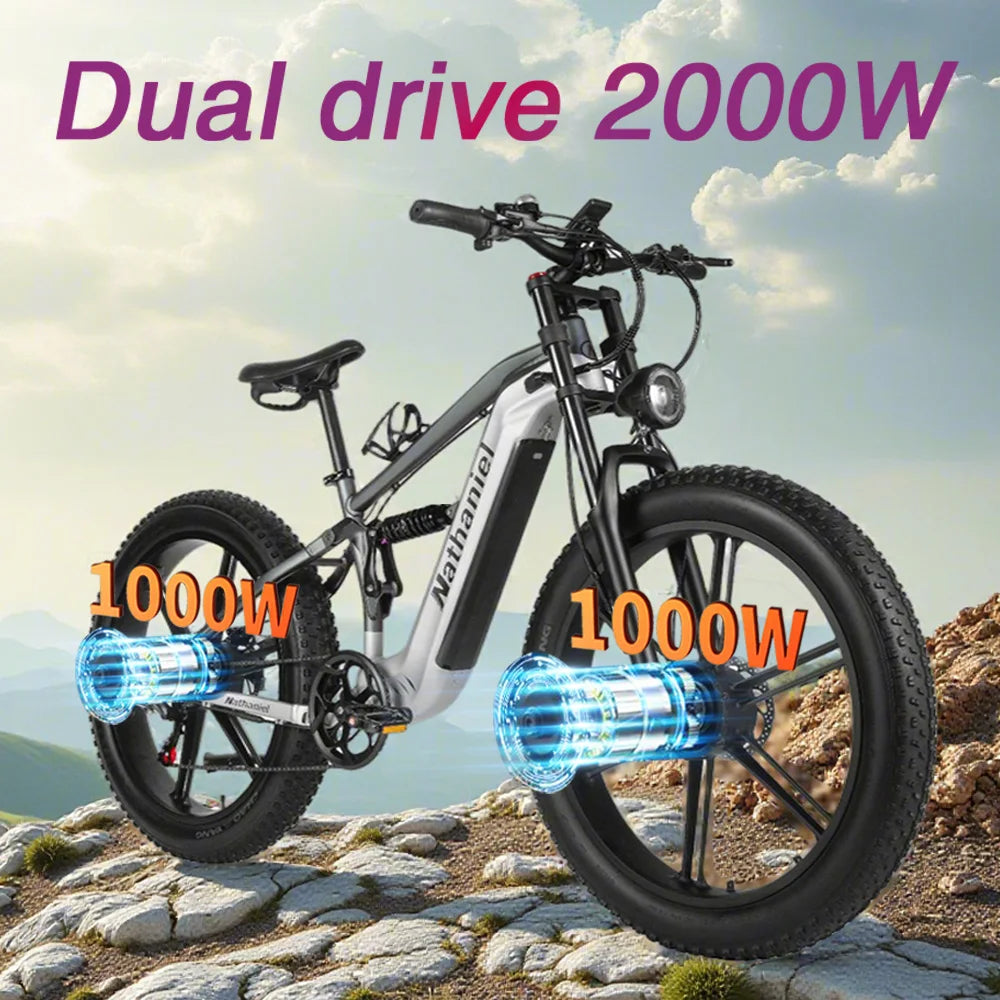 Nathaniel SYR09 Electric Bike 2000W Dual Motor,26*4.0 Fat Tire Integrated Wheel,48V20Ah,55KM/H,All-Terrain Outdoor Sports E-bike