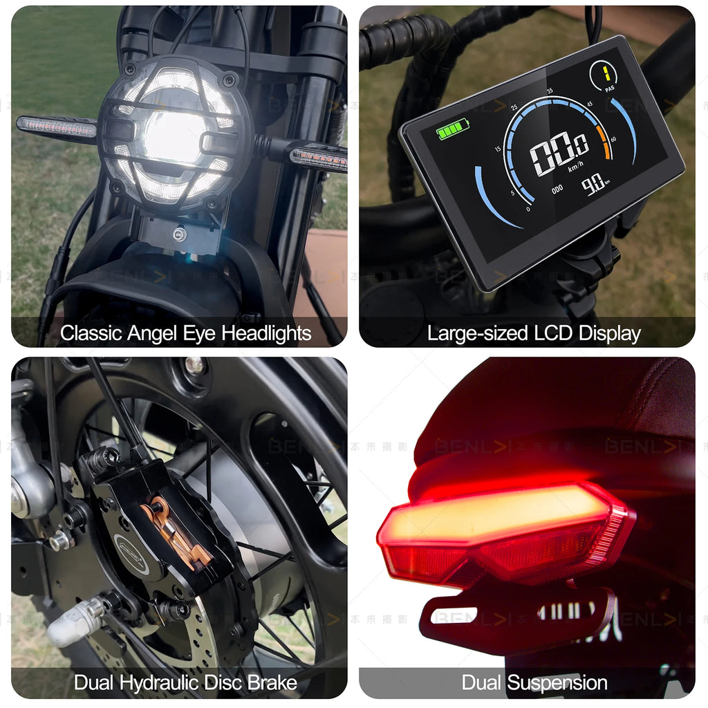 2500W Dual-Motor Electric Motorcycle 60V 40AH Battery, 120KM Range 20-inch Wide Tires with Hydraulic Brakes ebike