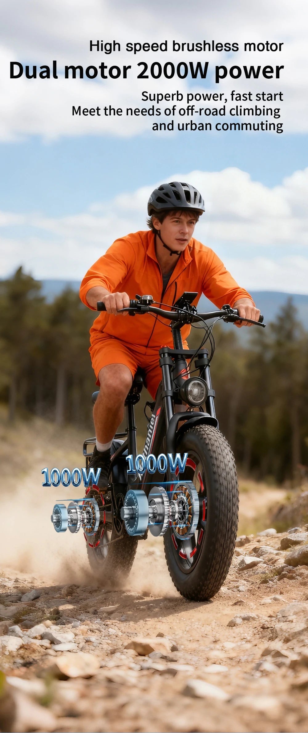 Dual Drive Integrated Wheel E-Bike 2000W 20x4.0 Tire 48V20AH for Urban Commuting & Off-Road Snow/Sand