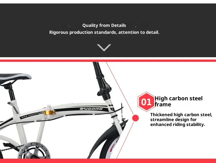 20 Inch Folding Bike Foldable 7 Speed Compact Portable Urban Commuter Bicycle Gift Road Adult Women Trifold Fixed Complete