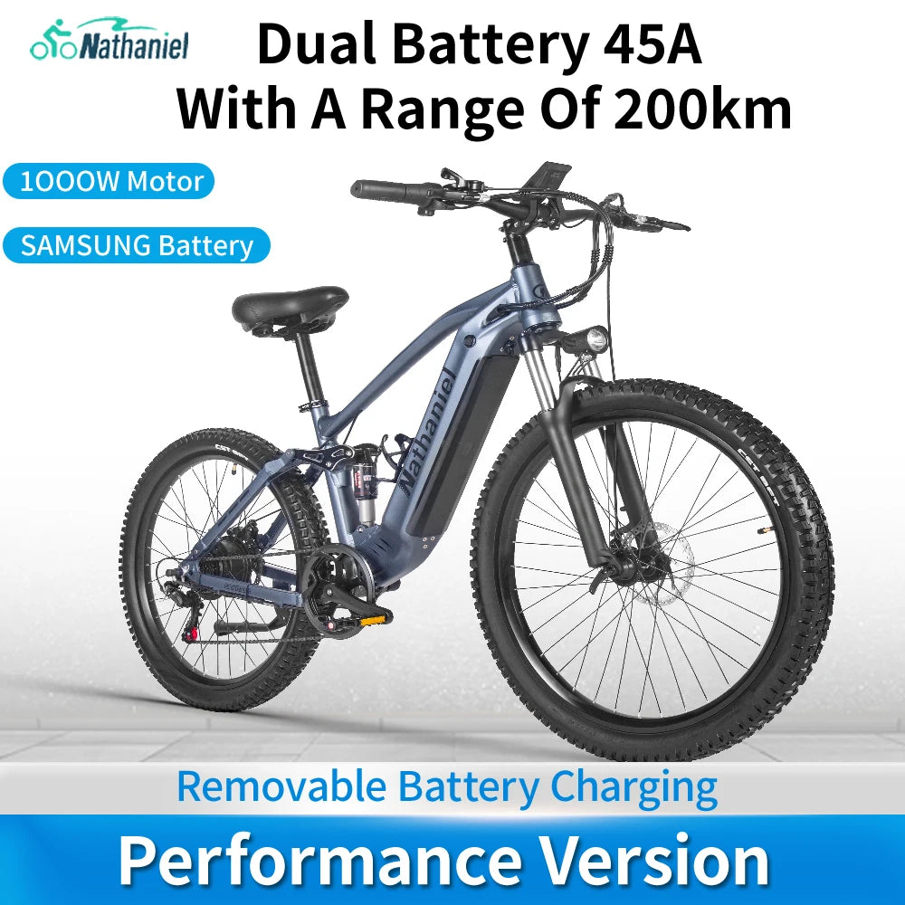 Nathaniel E-Bike,1000W Brushless Motor,27.5"Adult E-Mountain Bike,45Ah large capacity batteries,7 speed,45KM/H,Outdoor Trip Bike