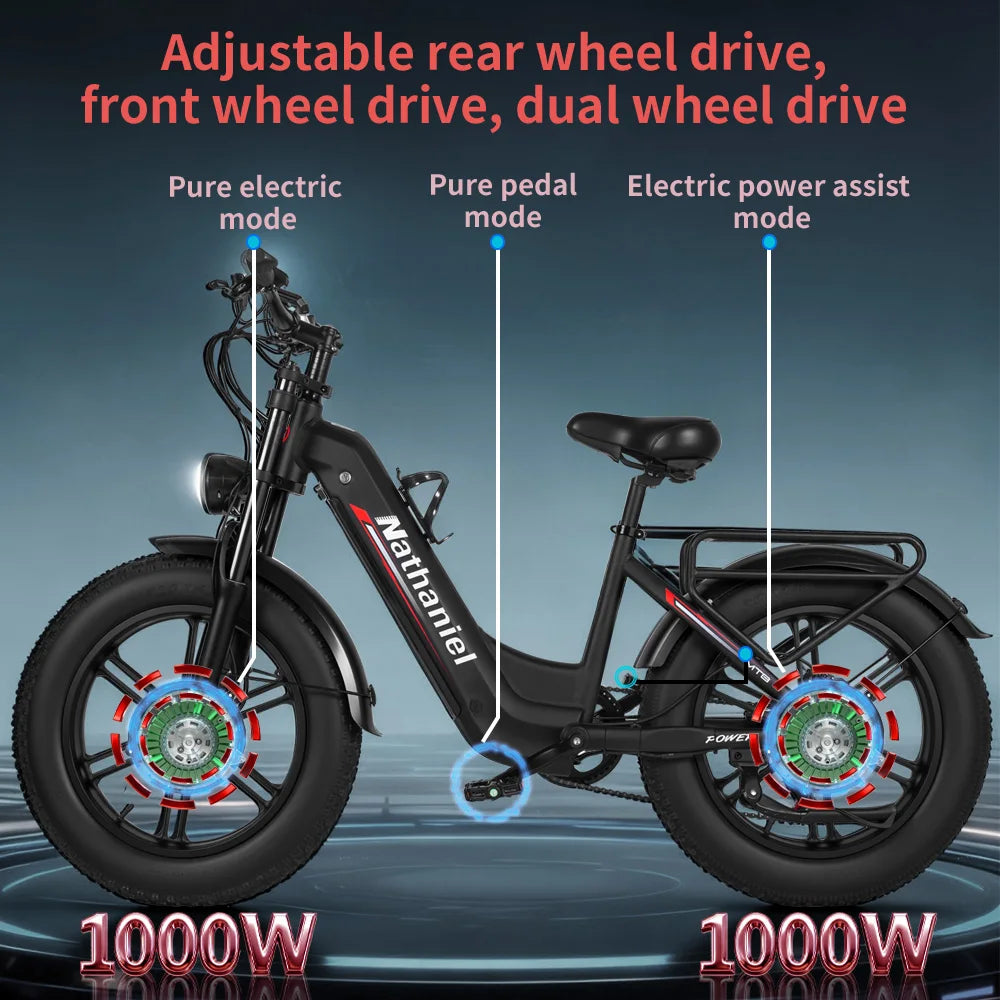Dual Drive Integrated Wheel E-Bike 2000W 20x4.0 Tire 48V20AH for Urban Commuting & Off-Road Snow/Sand