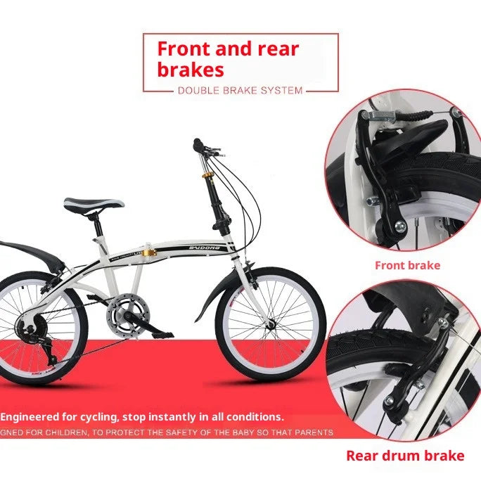 20 Inch Folding Bike Foldable 7 Speed Compact Portable Urban Commuter Bicycle Gift Road Adult Women Trifold Fixed Complete