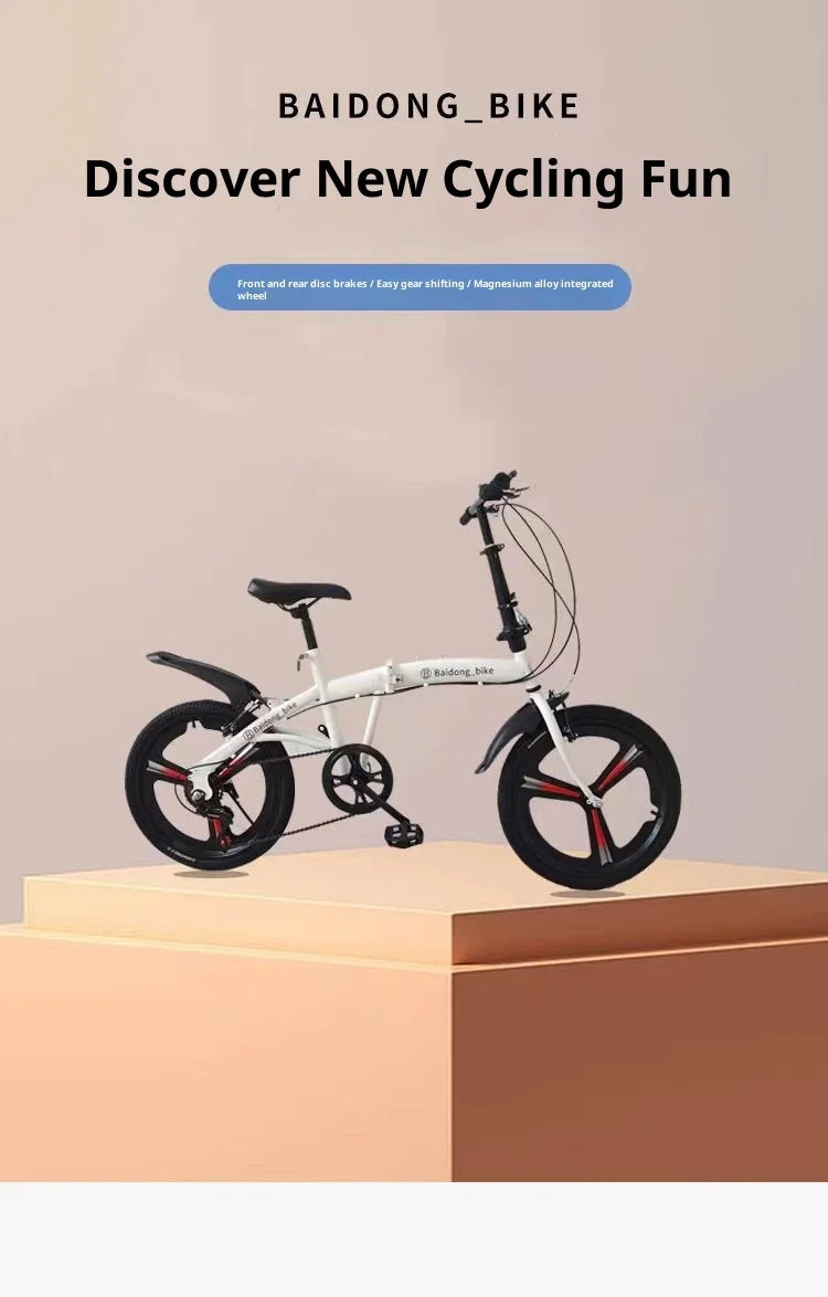 20 Inch Folding Bike Foldable 7 Speed Compact Portable Urban Commuter Bicycle Gift Road Adult Women Trifold Fixed Complete