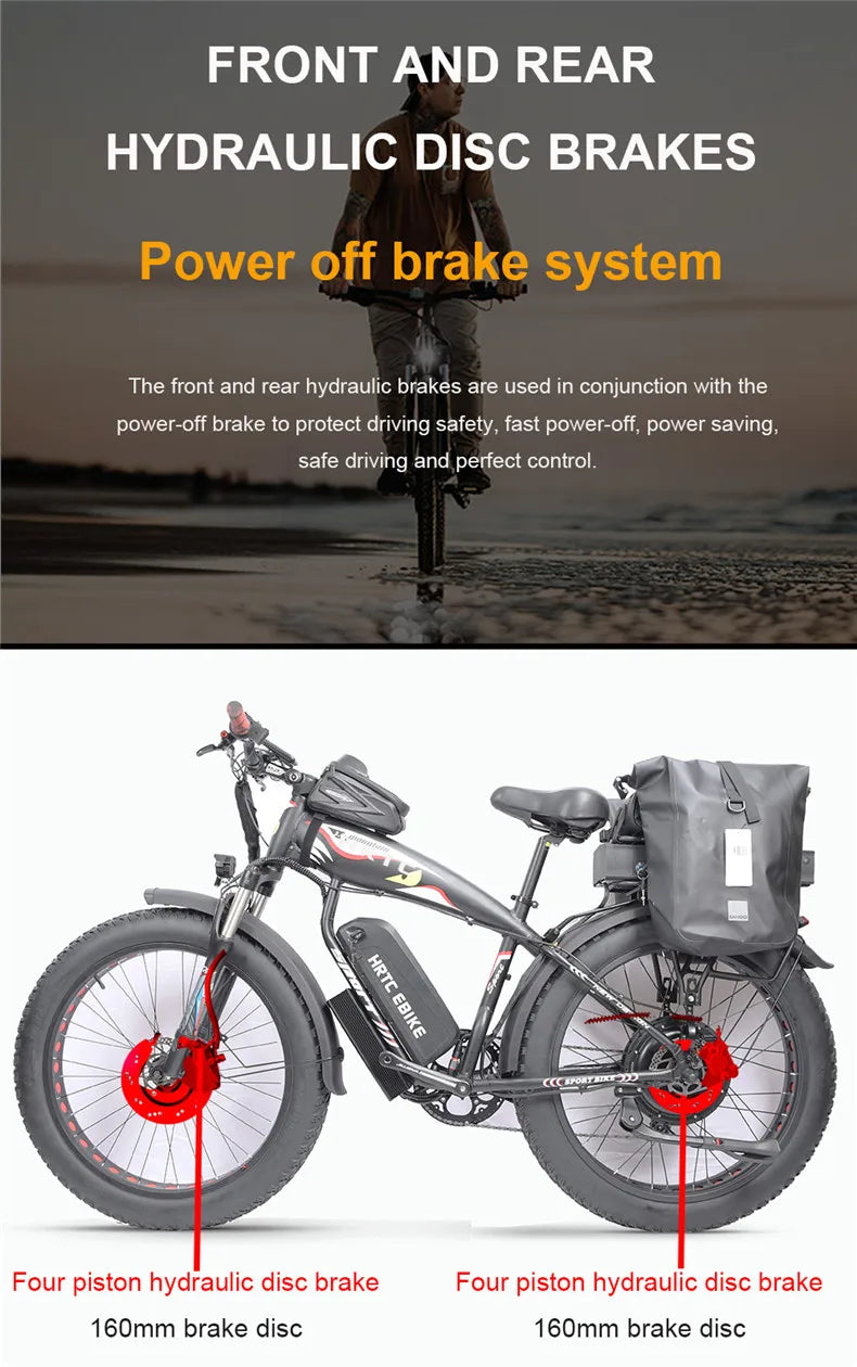 26inch Fat Tire e-Bike﻿﻿ 48v1500w High power rear drive motor 50ah Dual lithium battery long range Mobility aid snow tyre e-bike