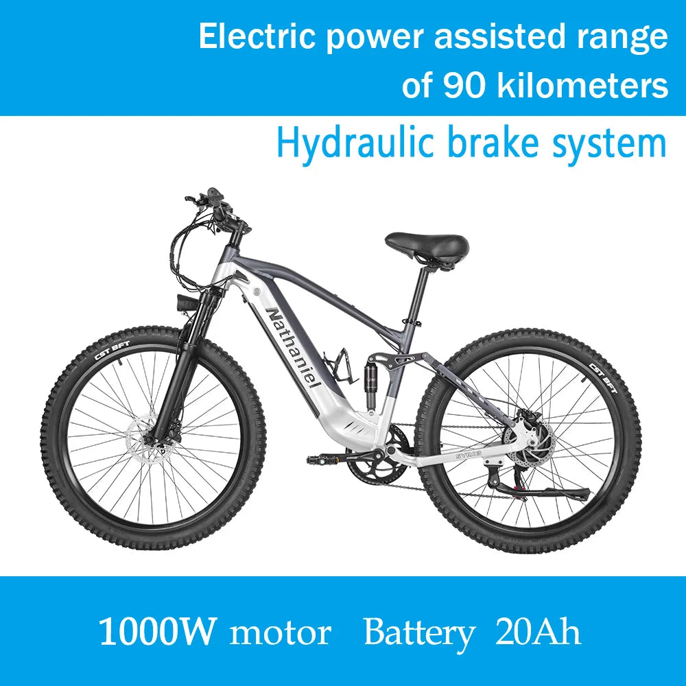 Nathaniel E-Bike,1000W Brushless Motor,27.5"Adult E-Mountain Bike,45Ah large capacity batteries,7 speed,45KM/H,Outdoor Trip Bike