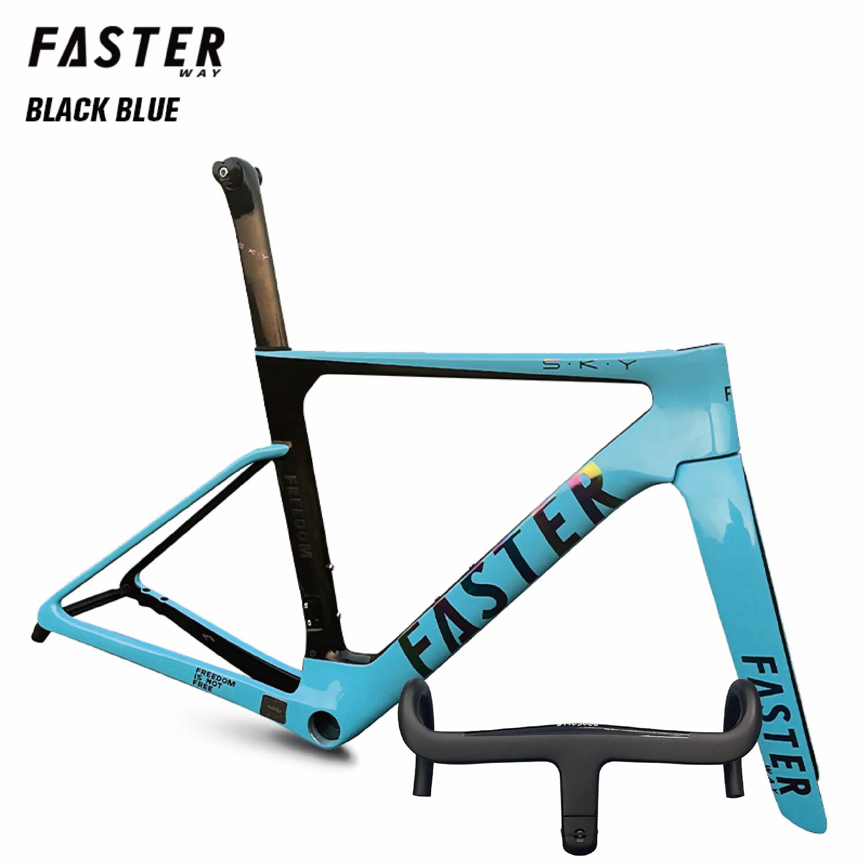 New Model T47 FASTERWAY Freedom Frameset Carbon Bike Road Frame with Fork Seatpost Clamp Headset Handlebar 32C Disc Brake