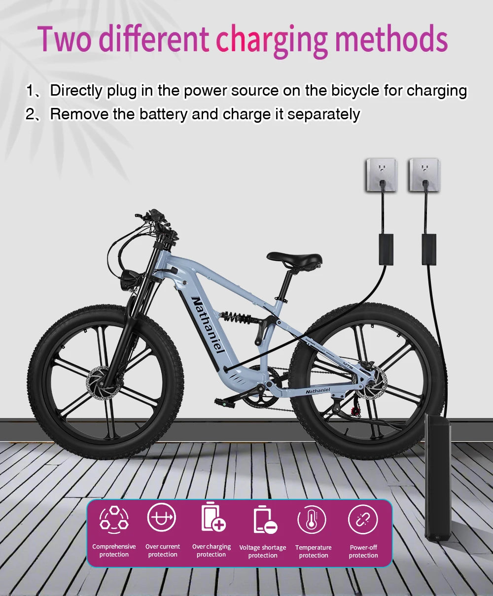 Nathaniel SYR09 Electric Bike 2000W Dual Motor,26*4.0 Fat Tire Integrated Wheel,48V20Ah,55KM/H,All-Terrain Outdoor Sports E-bike