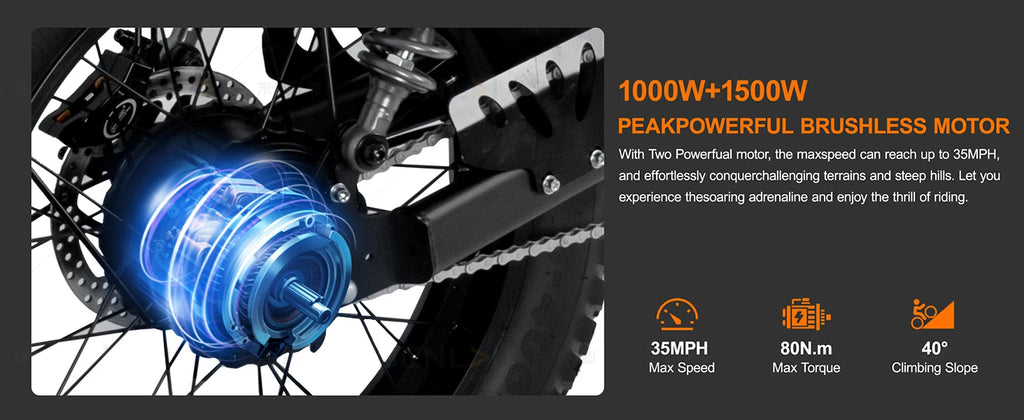 2500W Dual-Motor Electric Motorcycle 60V 40AH Battery, 120KM Range 20-inch Wide Tires with Hydraulic Brakes ebike