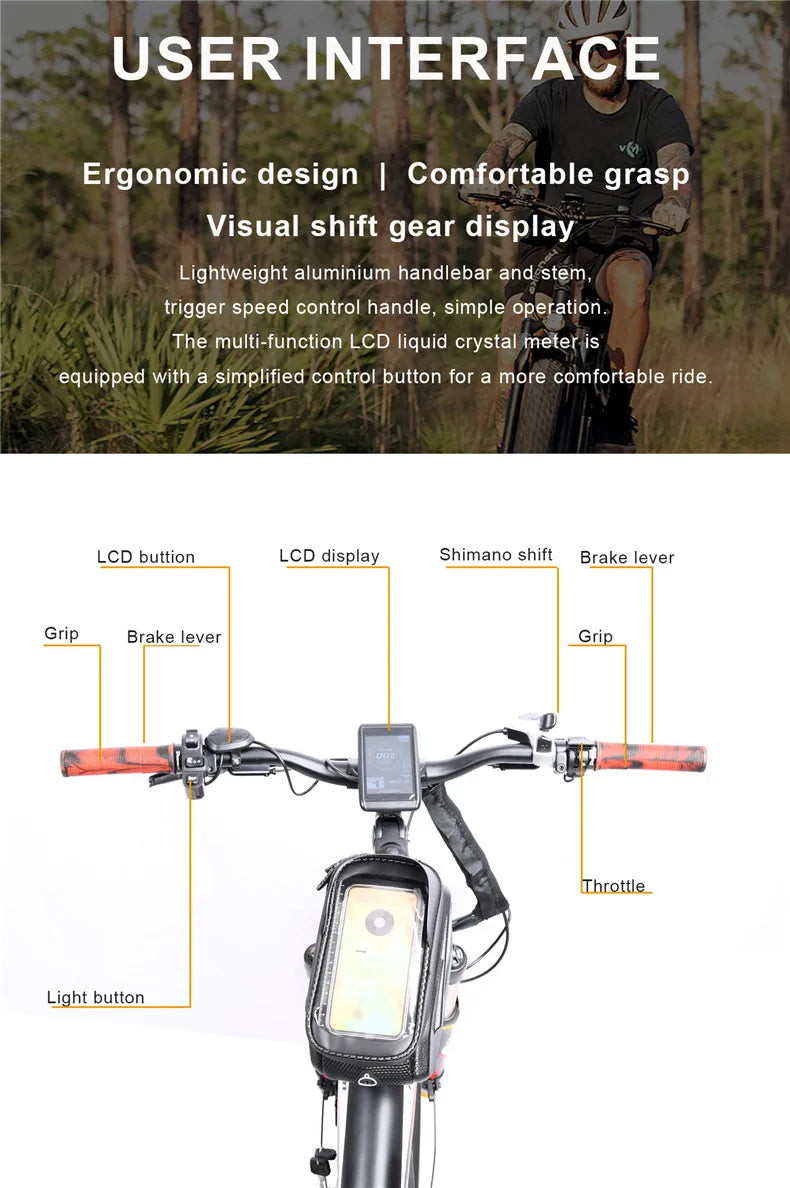 26inch Fat Tire e-Bike﻿﻿ 48v1500w High power rear drive motor 50ah Dual lithium battery long range Mobility aid snow tyre e-bike