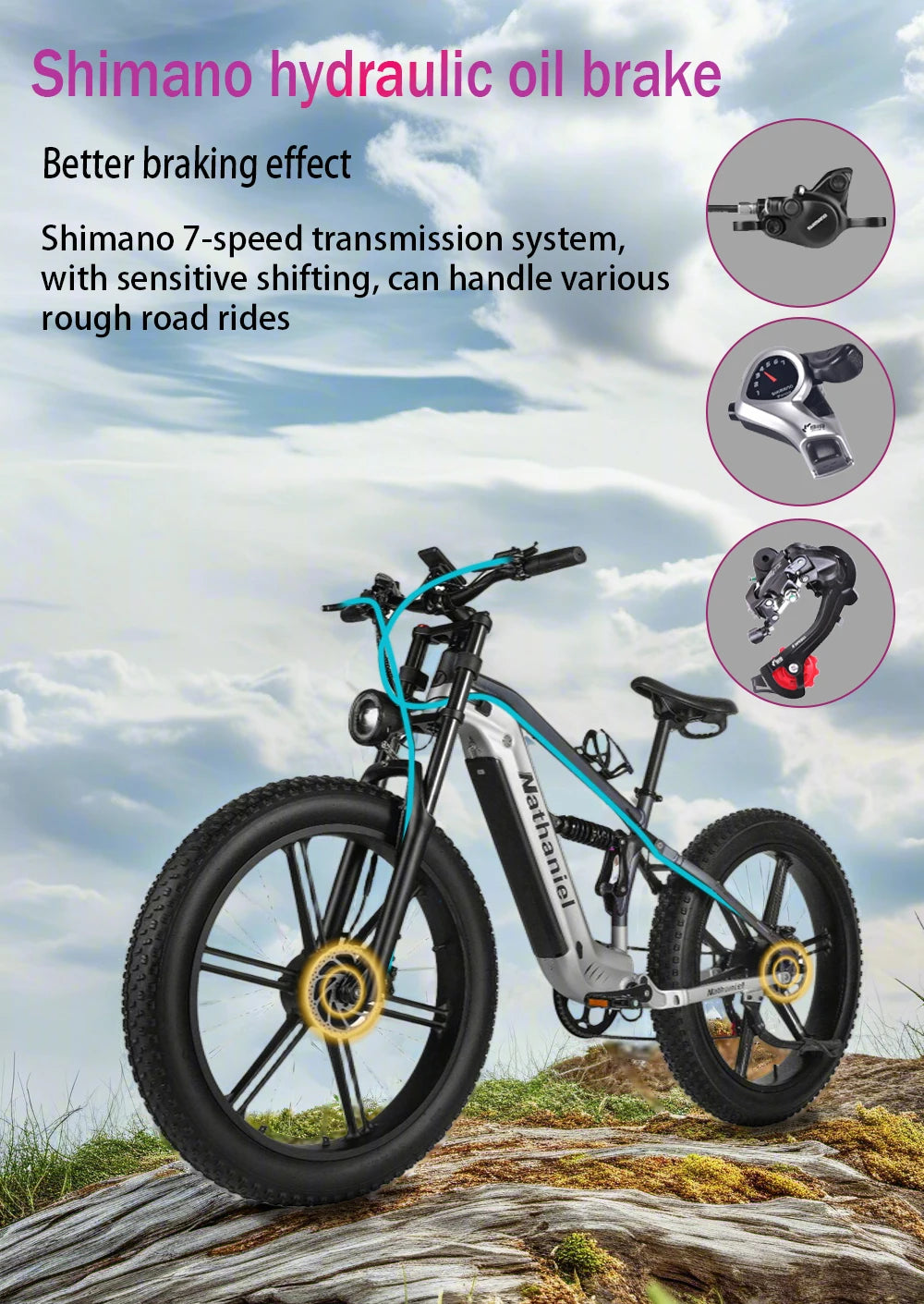 Nathaniel SYR09 Electric Bike 2000W Dual Motor,26*4.0 Fat Tire Integrated Wheel,48V20Ah,55KM/H,All-Terrain Outdoor Sports E-bike