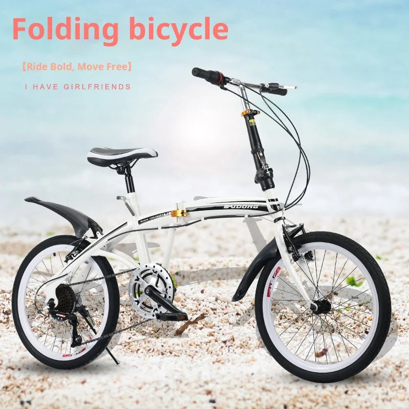 20 Inch Folding Bike Foldable 7 Speed Compact Portable Urban Commuter Bicycle Gift Road Adult Women Trifold Fixed Complete
