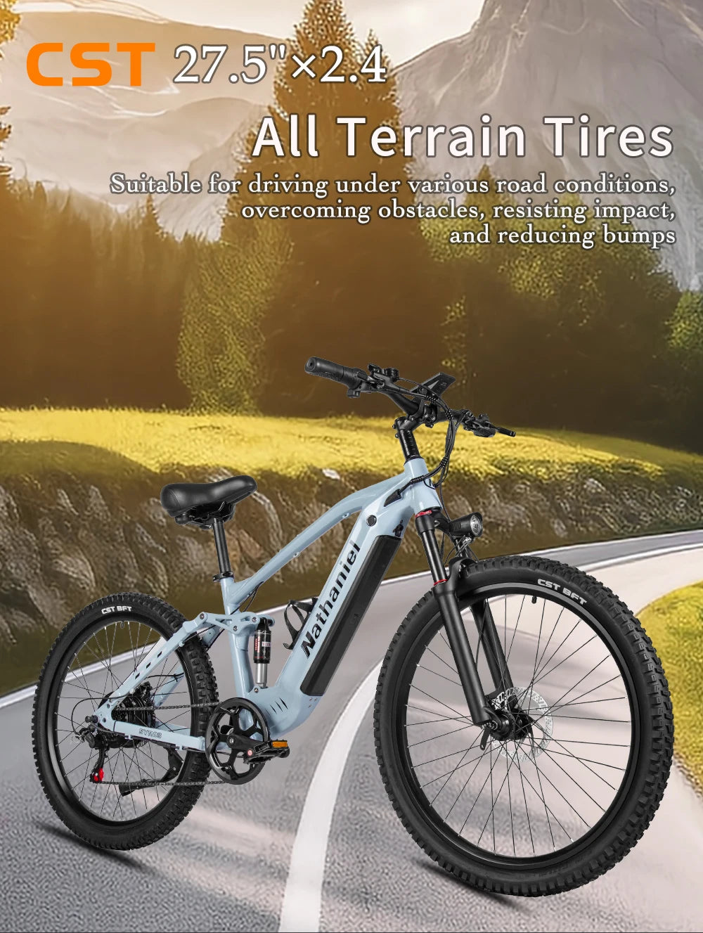 Nathaniel E-Bike,1000W Brushless Motor,27.5"Adult E-Mountain Bike,45Ah large capacity batteries,7 speed,45KM/H,Outdoor Trip Bike