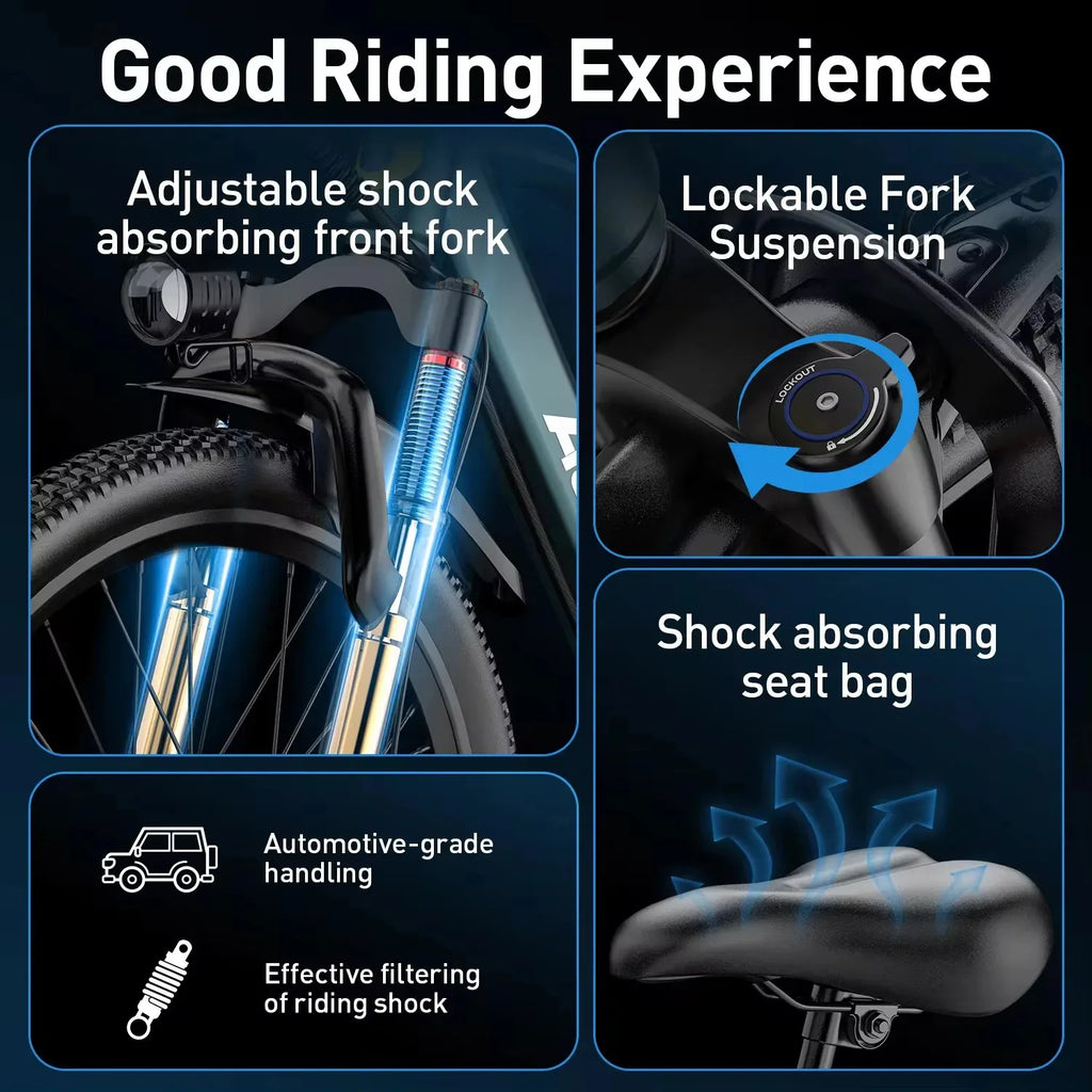 26-inch electric bicycle with built-in 750Wmotor, 48V10.4AH battery,time-saving and labor-saving E-bike for urban transportation