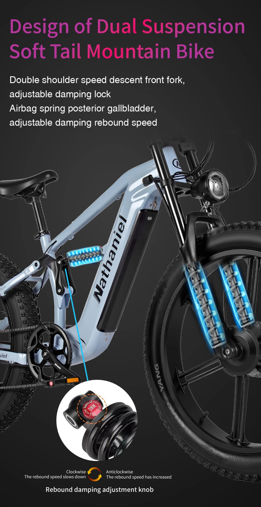 Nathaniel SYR09 Electric Bike 2000W Dual Motor,26*4.0 Fat Tire Integrated Wheel,48V20Ah,55KM/H,All-Terrain Outdoor Sports E-bike