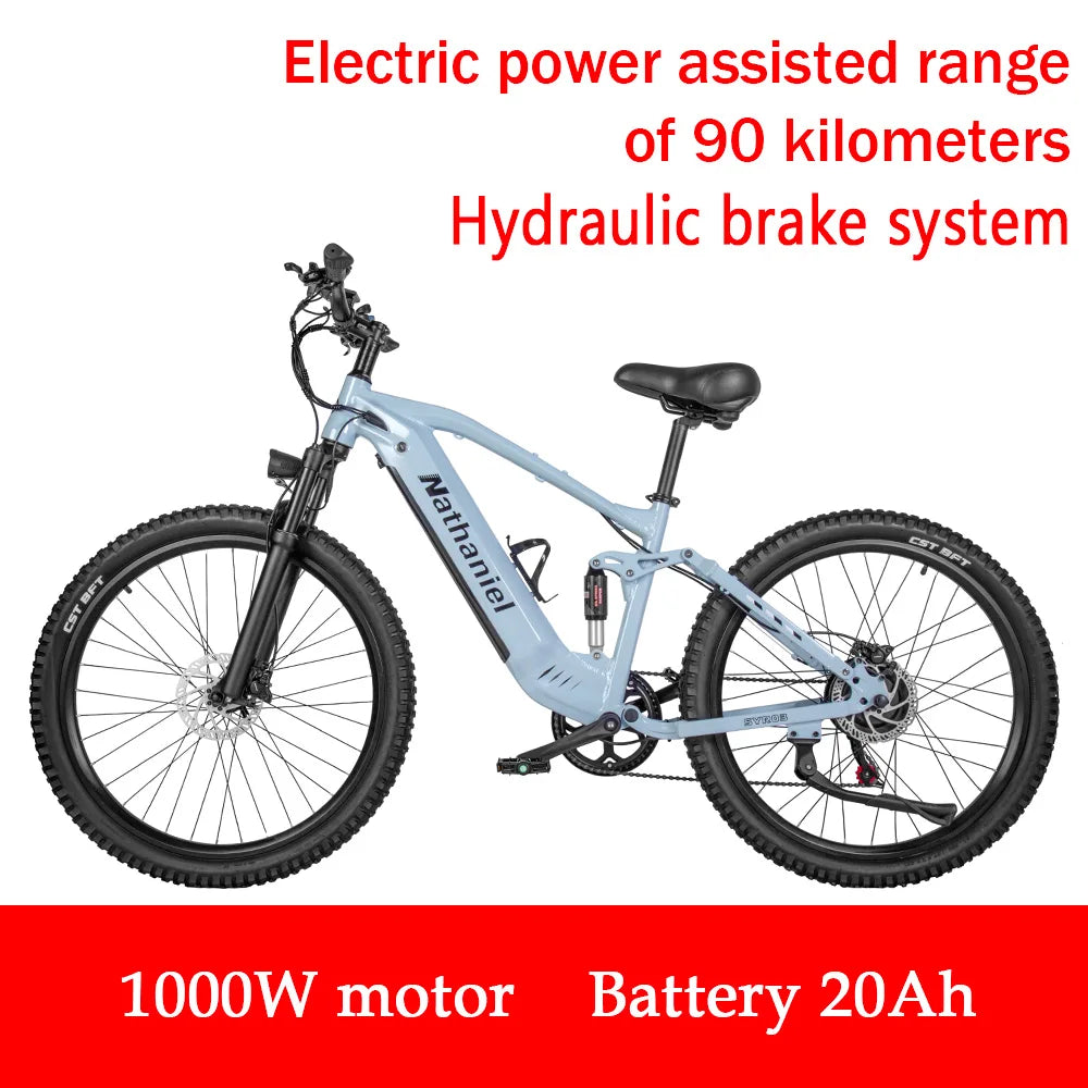 Nathaniel E-Bike,1000W Brushless Motor,27.5"Adult E-Mountain Bike,45Ah large capacity batteries,7 speed,45KM/H,Outdoor Trip Bike