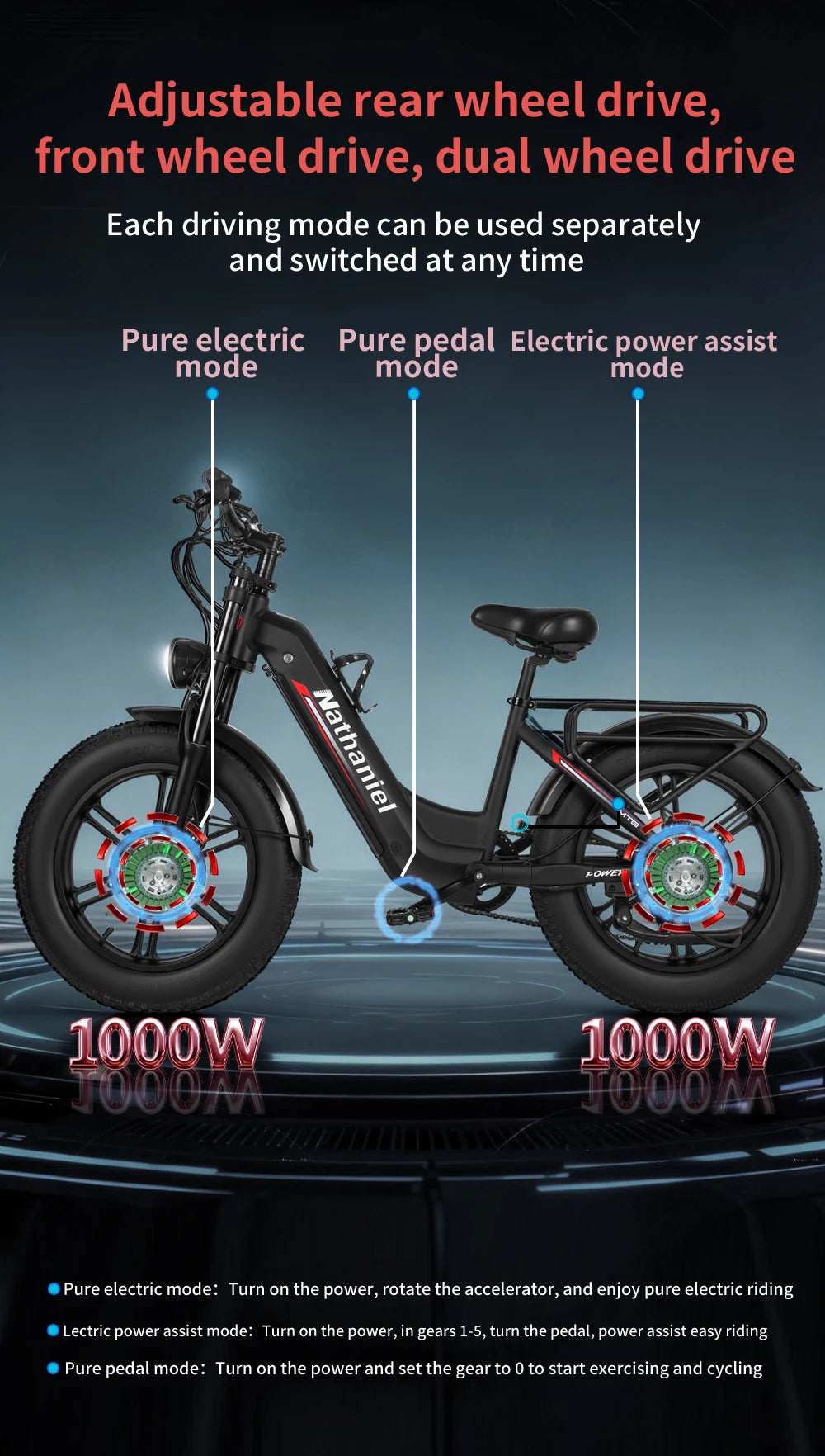 Nathaniel SYR08 2000W Dual Motor E-Bike,20*4.0 Fat Tire,20AH Detachable battery,Speed 50+,Daily commuting, Adult Electric Bike