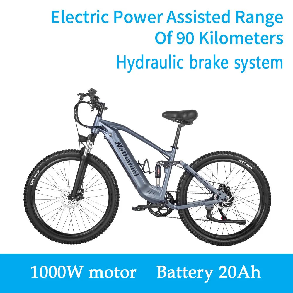 Nathaniel E-Bike,1000W Brushless Motor,27.5"Adult E-Mountain Bike,45Ah large capacity batteries,7 speed,45KM/H,Outdoor Trip Bike